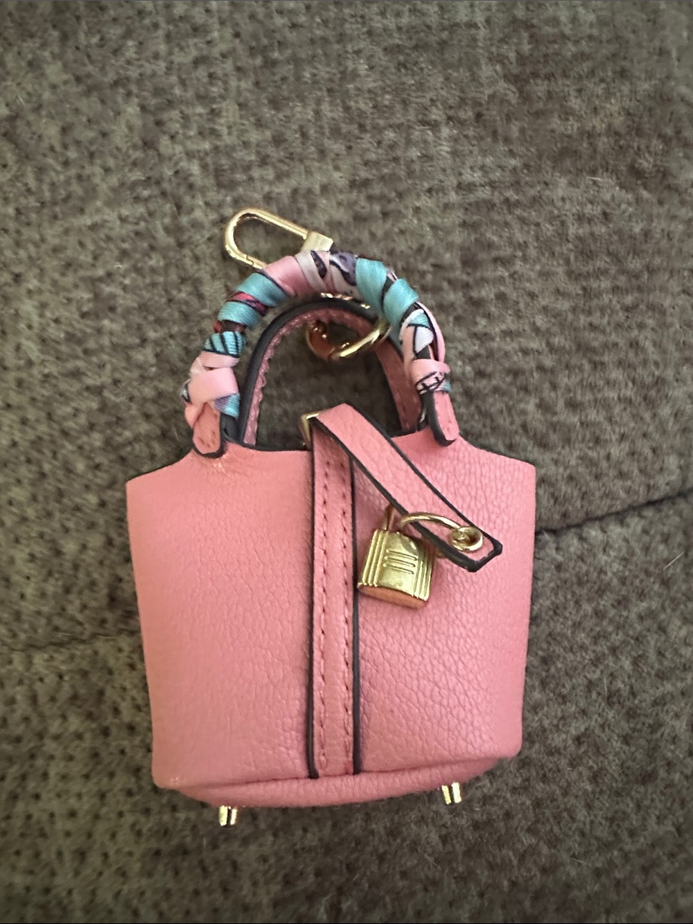 Pink Mini Leather Charm Bag with Gold Hardware